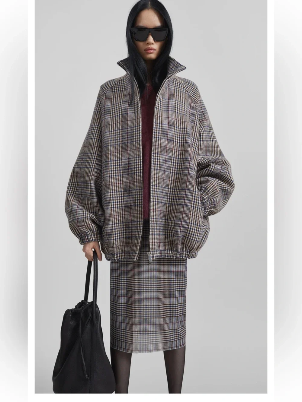 THE FRANKIE SHOP - BAXTER WOOL TRACK JACKET - BEIGE GLEN PLAID - Picture 5 of 15